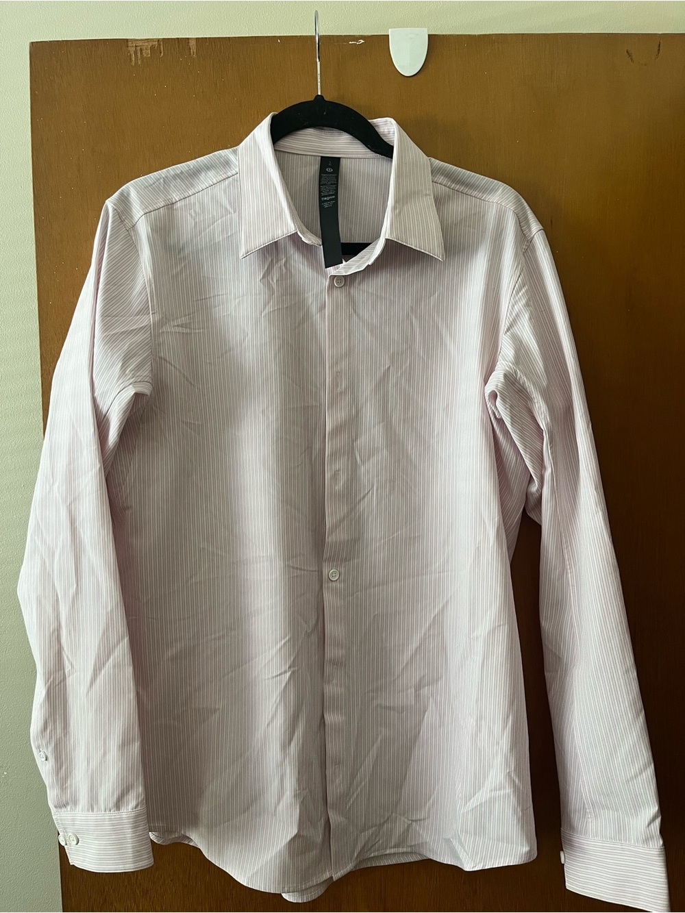 Lululemon Men's Long-Sleeve Pink Pinstripe Dress Shirt